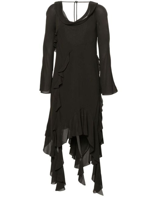 Acne Black Crepe Ruffled Asymmetric Dress
