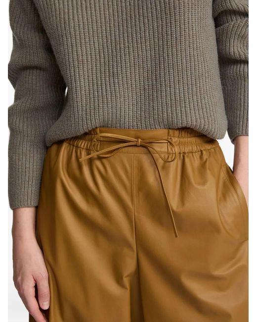 Yves Salomon Brown Leather Drawstring Culottes