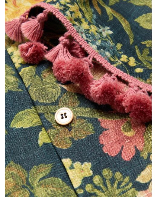 Valentino Garavani Green Apres L'Hiver-Print Linen Bowling Shirt for men