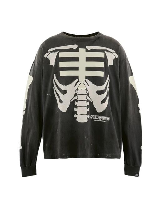 SAINT Mxxxxxx Black Skeleton-Print T-Shirt for men