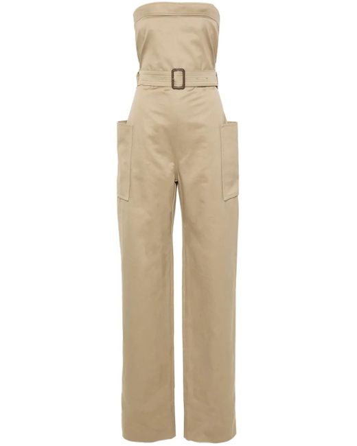 Saint Laurent Strapless Katoenen Jumpsuit Met Ceintuur in het Natural