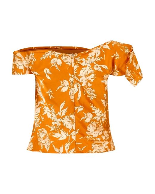 Rosie Assoulin Orange Can'T Bare It Off-Shoulder Printed Top