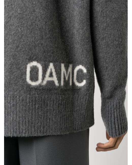 OAMC Gray Logo Intarsia-Knit Wool Jumper for men