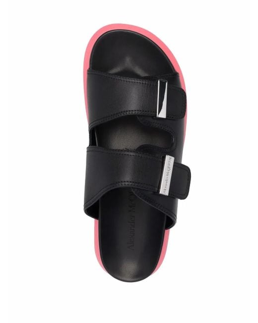 McQueen Black Double-Strap Two-Tone Sandals