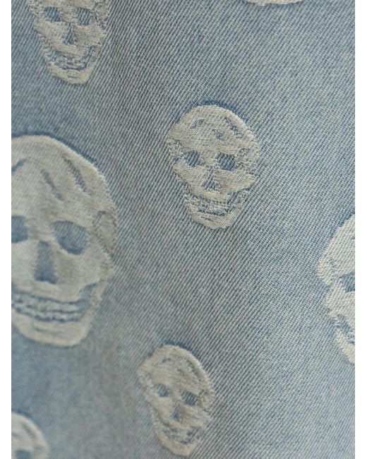 McQueen Blue Skull Light Cotton Denim Bermuda Shorts With All-Over Skull Motif for men