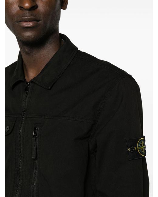 Stone Island Black Compass-badge Zip-up Shirt Jacket for men