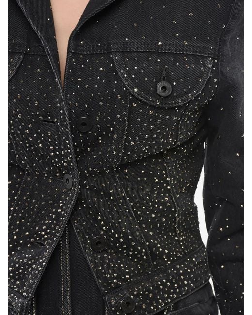 Off-White c/o Virgil Abloh Black Rhinestone-Embellished Cropped Denim Jacket
