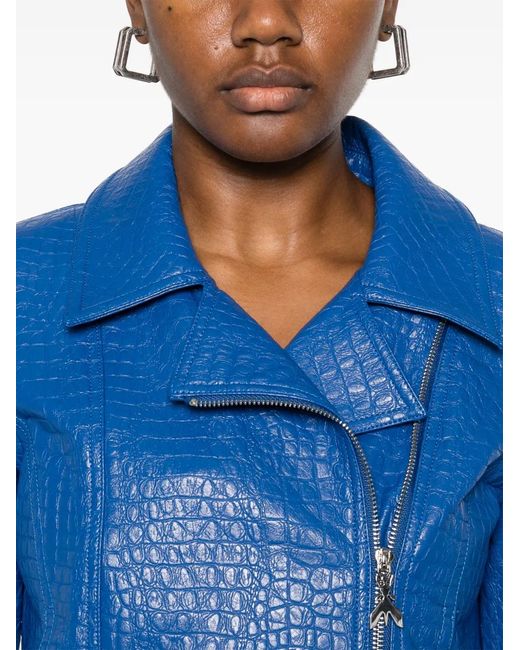 Patrizia Pepe Blue Crocodile-Embossed Biker Jacket