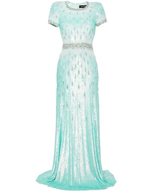 Jenny Packham Blue Greta Sequinned Gown