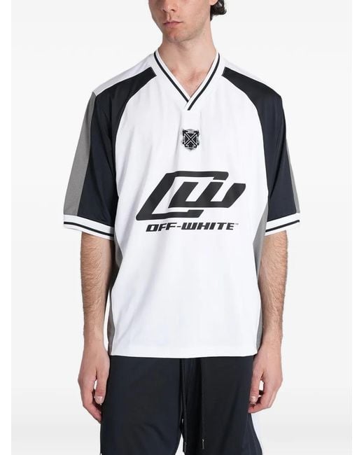 Off-White c/o Virgil Abloh White Logo-Print V-Neck T-Shirt for men