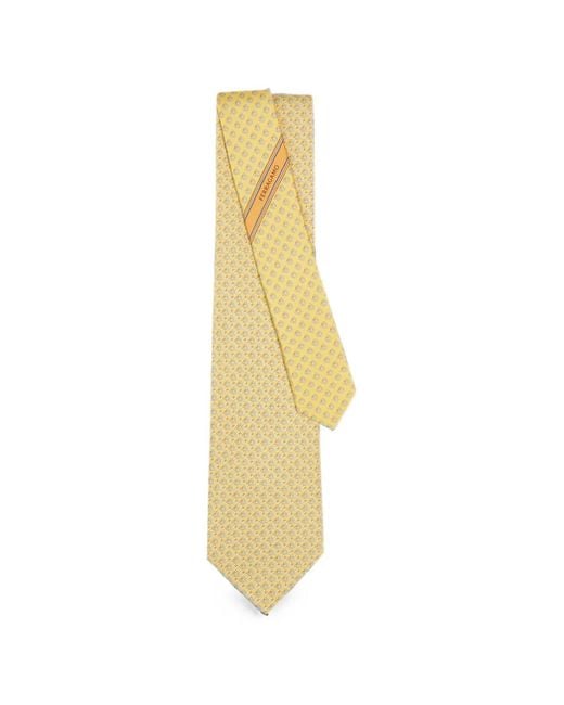 Ferragamo White Gancini Square-Print Silk Tie for men