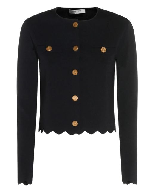Twinset Black Buttoned-Up Scalloped Jacket