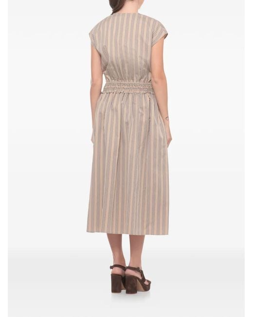 Antonelli Natural Striped Smocked-Waist Midi Dress
