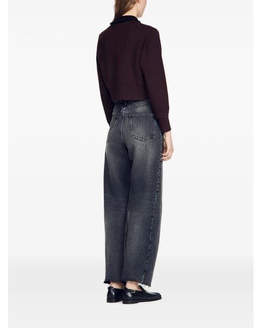 Sandro Brown Ruffle-Collar Cropped Cardigan