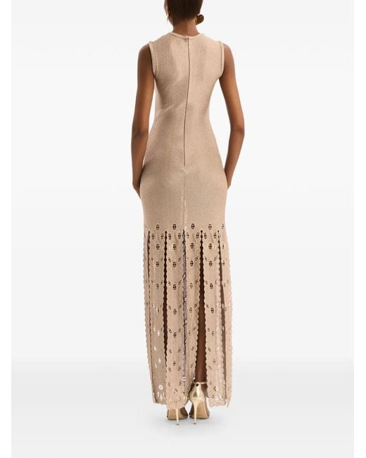 Oscar de la Renta White Pineapple Fringe Metallic Jersey Dress