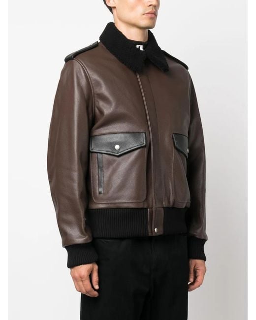 Palm Angels Brown Racing Aviator Leather Jacket