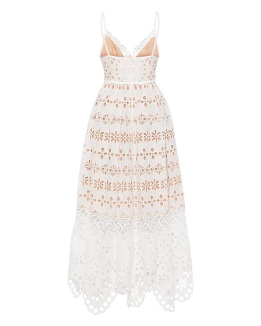 Elie Saab White V-Neck Embroidered Maxi Dress