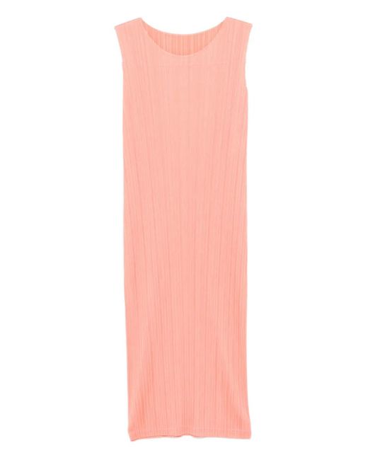 Pleats Please Issey Miyake Pink Robe Mi-Longue À Design Plissé
