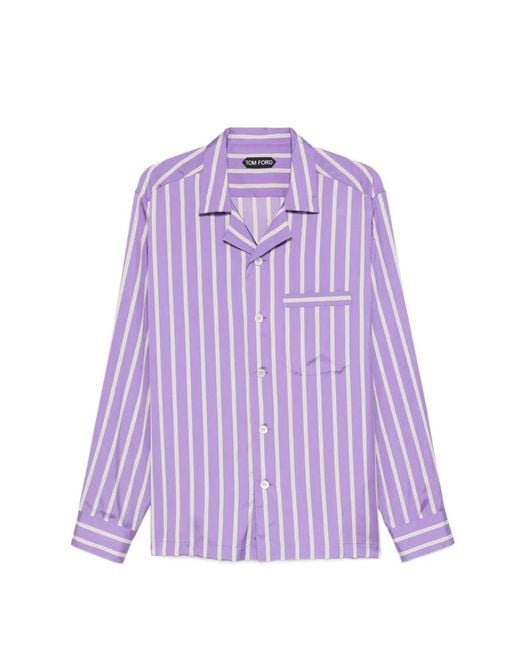 Tom Ford Purple Striped-Pattern Chest-Pocket Shirt for men