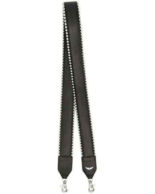 Zadig & Voltaire Black Grained Leather Stud Piping Bag Strap