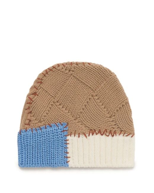 Marni Natural Cable-Knit Colour-Block Beanie