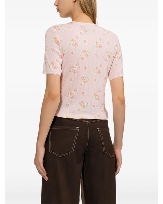 Simone Rocha Pink Floral-Print Crystal-Embellished T-Shirt