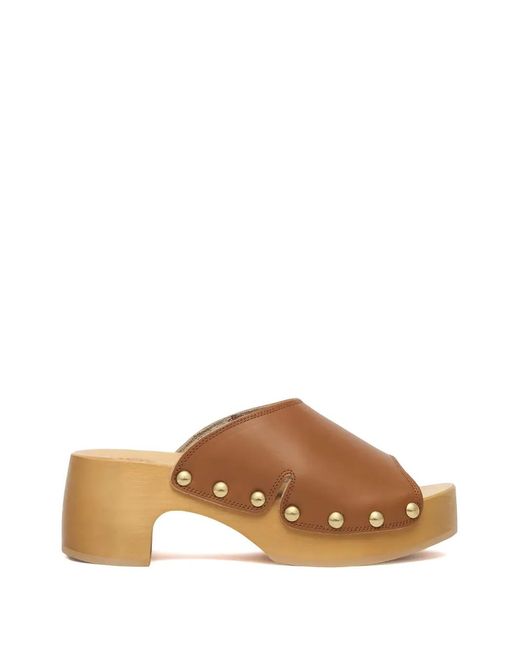 Scholl Brown Studded Leather Sandals