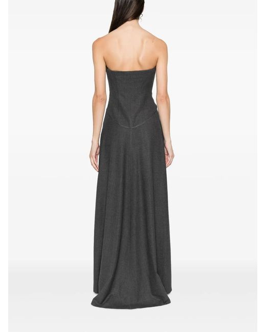 Alberta Ferretti Black Bustier Flannel Maxi Dress