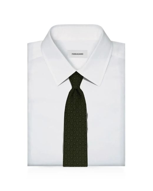 Cravatta Con Logo Gancini Jacquard di Ferragamo in Green da Uomo