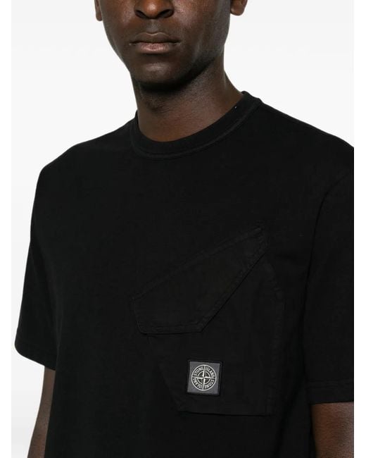 Stone Island Black Logo-Patch Chest-Pocket T-Shirt for men