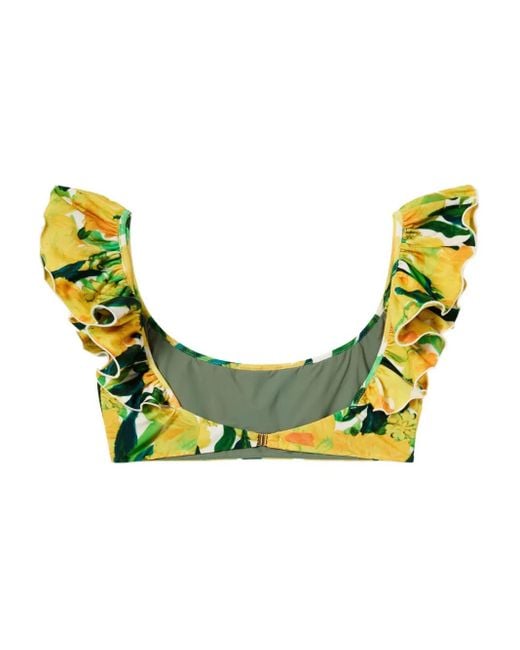 LaDoubleJ Yellow Ruffled Floral Bikini Top
