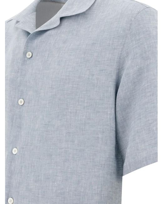 Brunello Cucinelli Blue Linen Shirt for men
