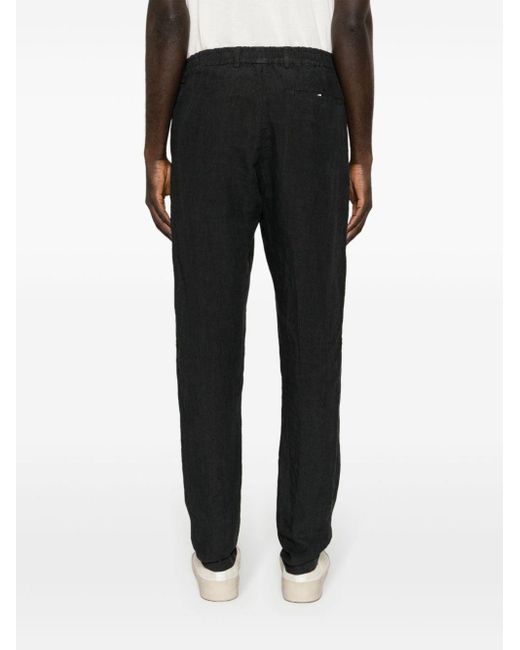 Emporio Armani Black Mid-rise Tapered Linen Trousers for men
