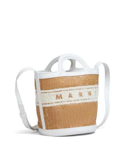 Marni White Small Tropicalia Logo-Embroidered Bucket Bag