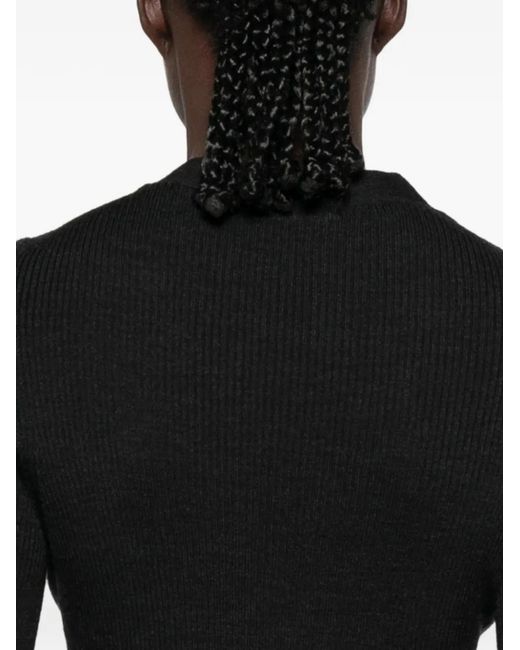 CECILIE BAHNSEN Black Ribbed-Knit V-Neck Cardigan