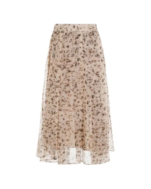 Brunello Cucinelli Natural Animal-Print Silk Skirt
