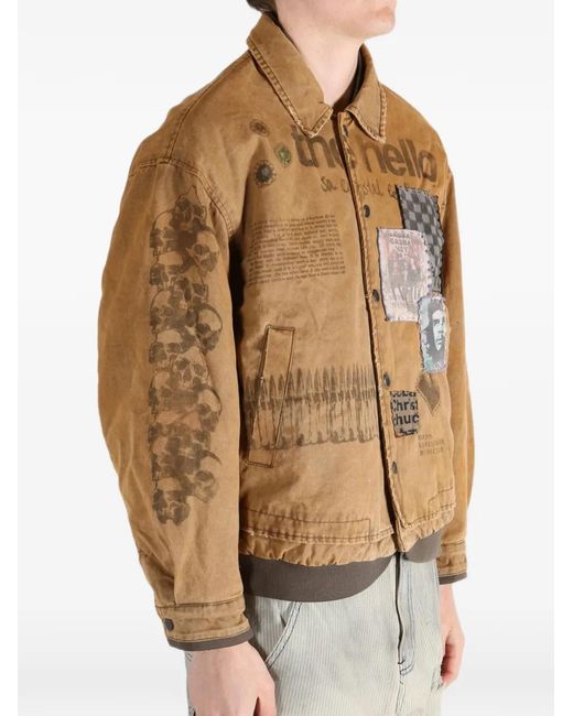 SAITOS Brown Soft Core Old Patch-Details Button-Down Jacket for men