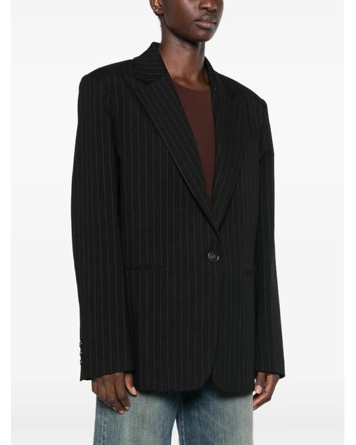 ANDAMANE Black Pinstripe-Pattern Blazer
