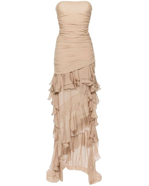 Blumarine Strapless Ruched Gown in het Natural