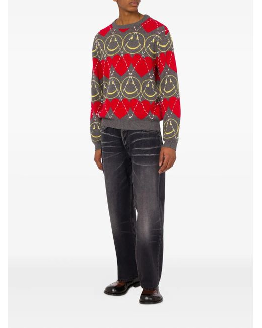 Moschino Red Smiley Patterned Sweater for men