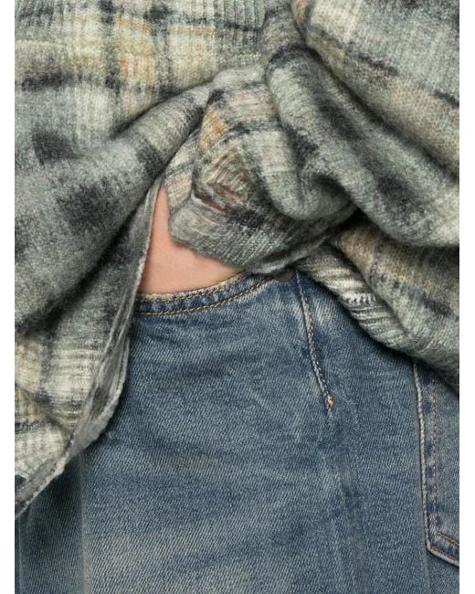 R13 Gray Checked Distressed Cardigan
