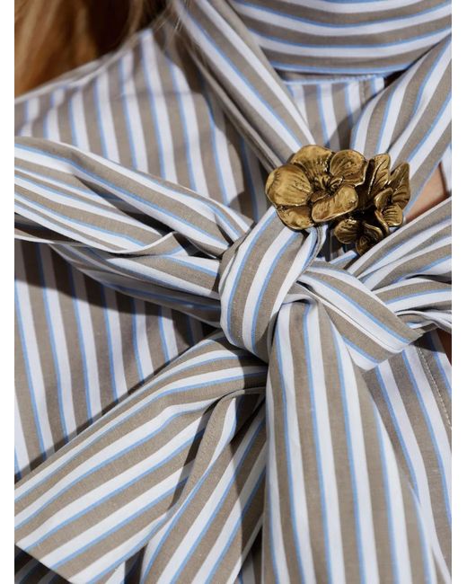 Max Mara Gray Disco Bow-Embellished Striped Shirt