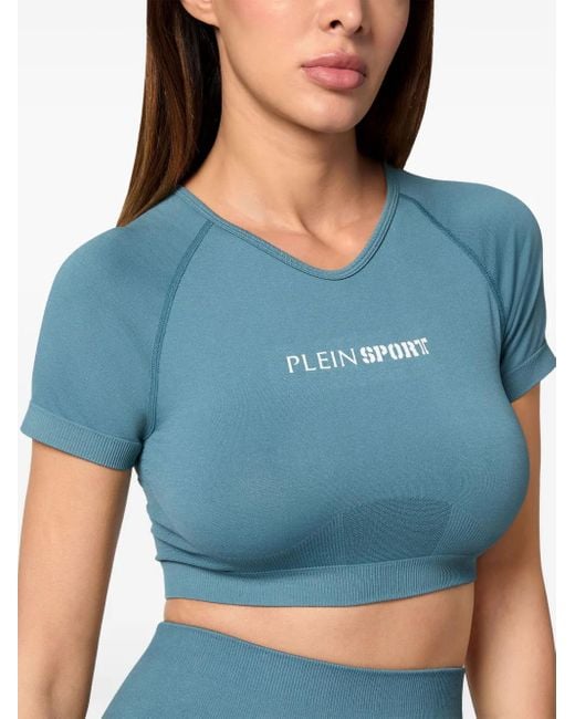 Philipp Plein Blue Seamless Cropped T-Shirt