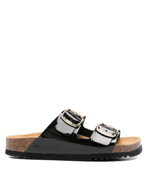 Scholl Black Patent-Finish Buckle Sandals