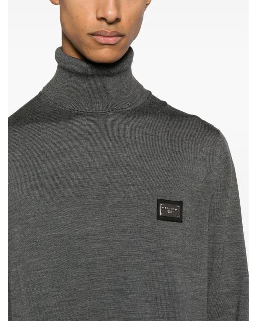 Dolce & Gabbana Gray Logo-Appliqué Wool Jumper for men