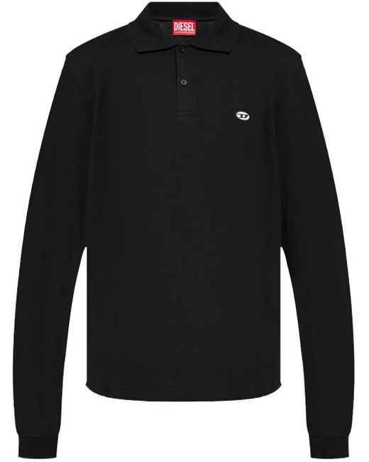 DIESEL Black Logo-Appliqué Long-Sleeved Polo Shirt for men