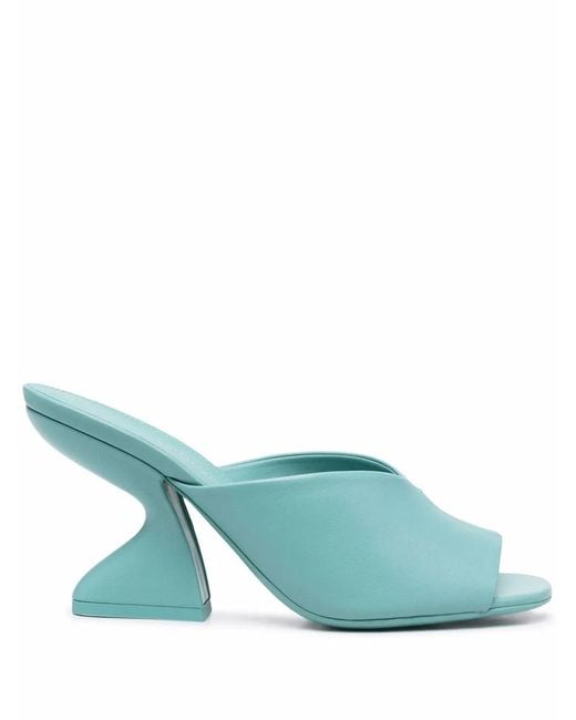 Ferragamo Blue F-Heel Leather Sandals