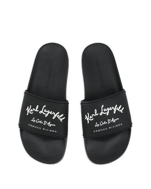 Karl Lagerfeld White Logo-Print Slides for men