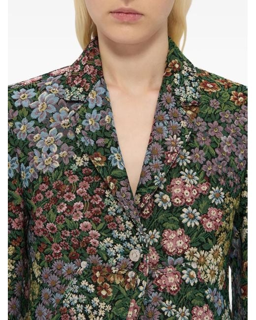 MSGM Green Floral-Pattern Single-Breasted Blazer