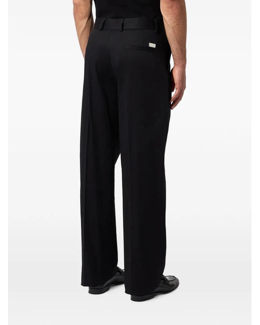 Philipp Plein Black Wide-Leg Logo-Plaque Trousers for men